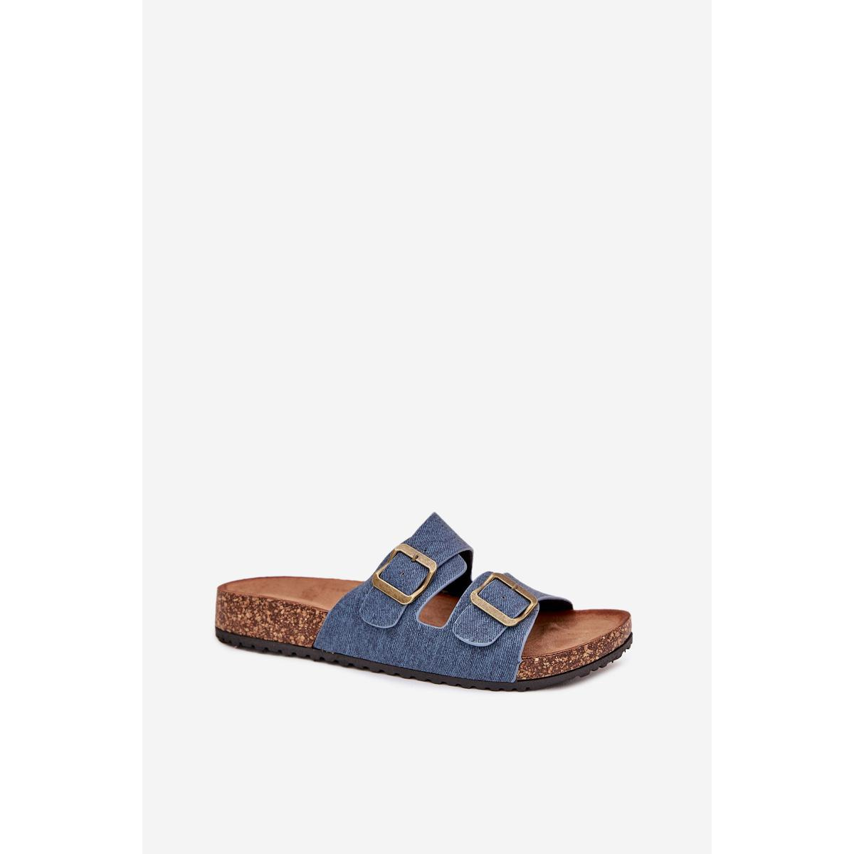 Dámske Šľapky Na Korkovej Platforme S Prackami Tmavý Jeans Vesina - Modrá
