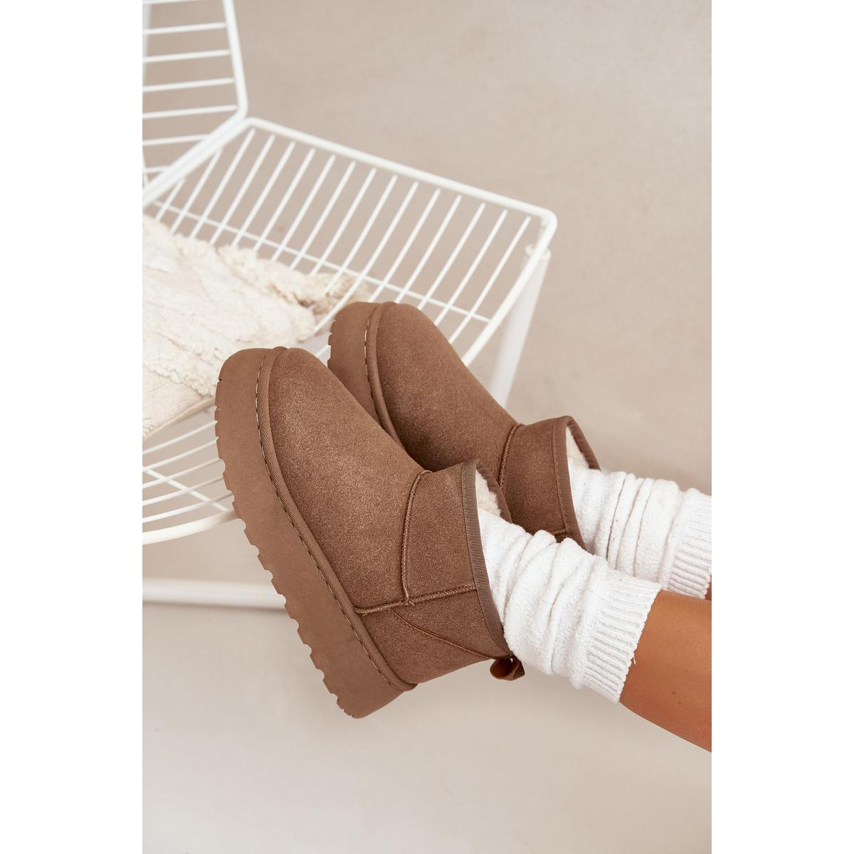 Dámske Snehule Na Platforme Zateplené Kožúškom Khaki Vesirae - Odtiene hnedej a béžovej