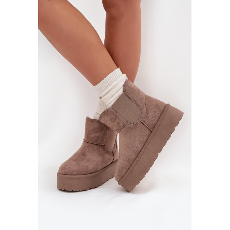 Dámske Snehové Topánky S Elastickou Vsadkou Khaki Kiora - Béžová