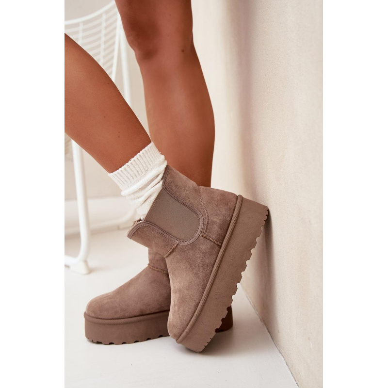 Dámske Snehové Topánky S Elastickou Vsadkou Khaki Kiora - Béžová