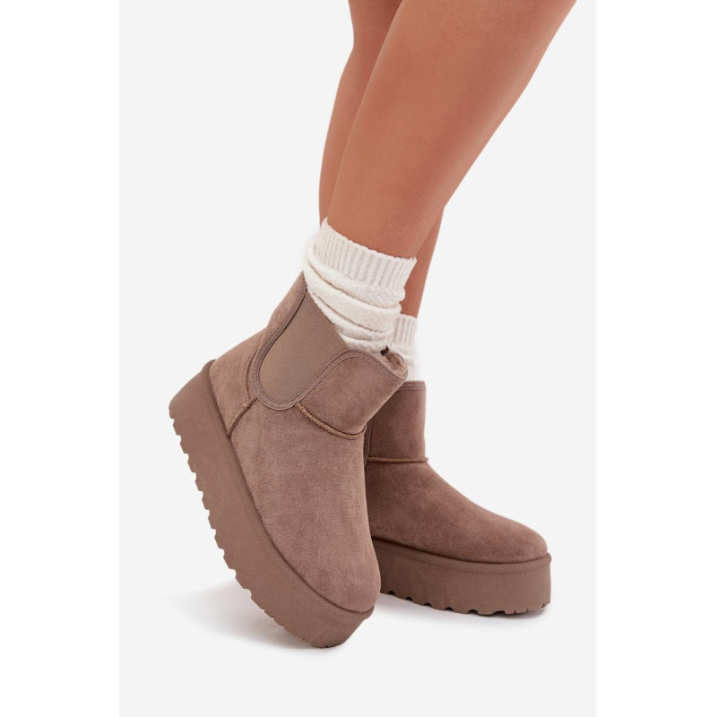Dámske Snehové Topánky S Elastickou Vsadkou Khaki Kiora - Béžová