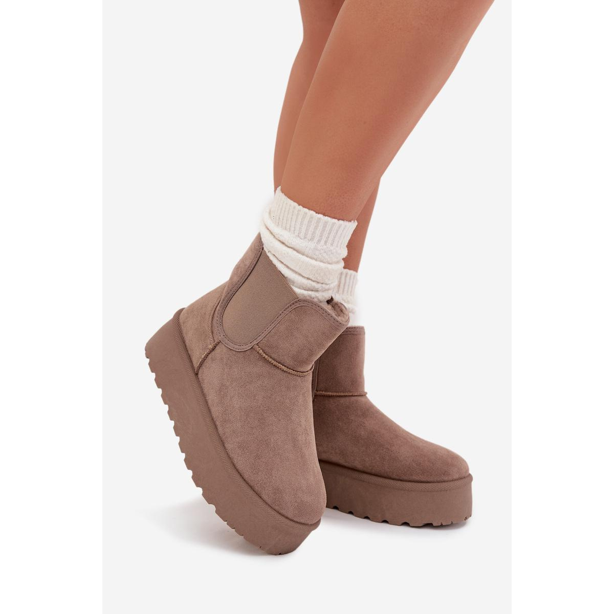 Dámske Snehové Topánky S Elastickou Vsadkou Khaki Kiora - Béžová