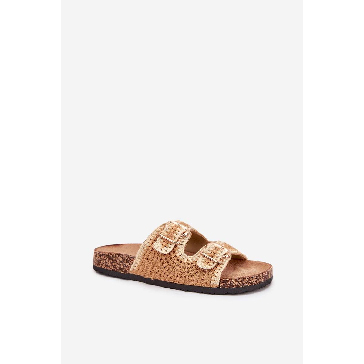 Háčkované Dámske Papuče So Zlatými Sponami Camel Fenira - Odtiene hnedej a béžovej