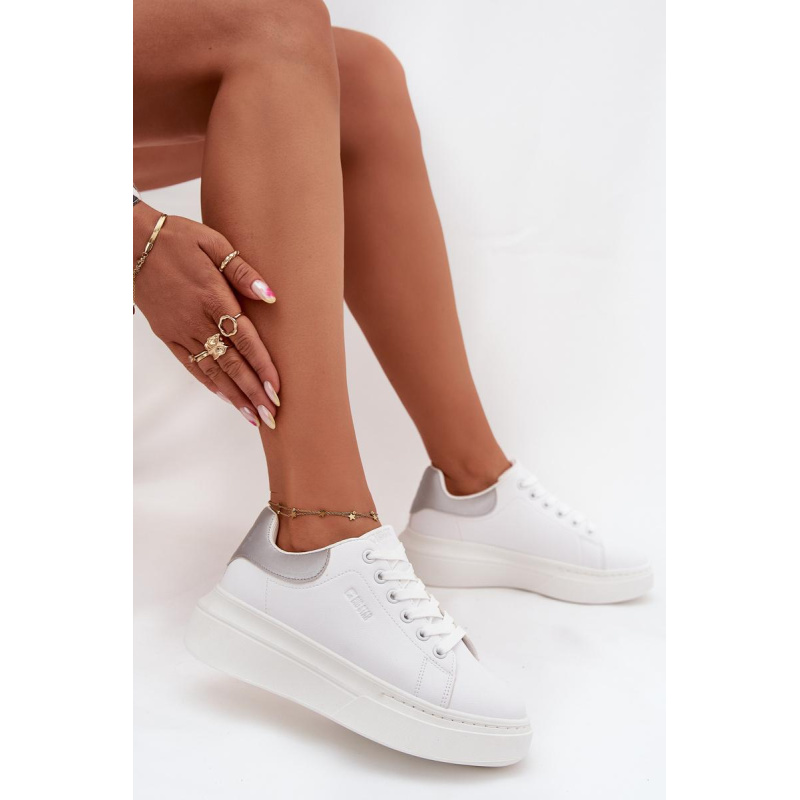 Dámske Tenisky Na Platforme Big Star SS274245 Bielo-Strieborné - Biela
