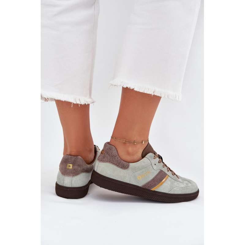 Dámske Nízke Sneakers Z Semiša Big Star SS274678 HI-POLY SYSTEM Mätový - Odtiene zelenej
