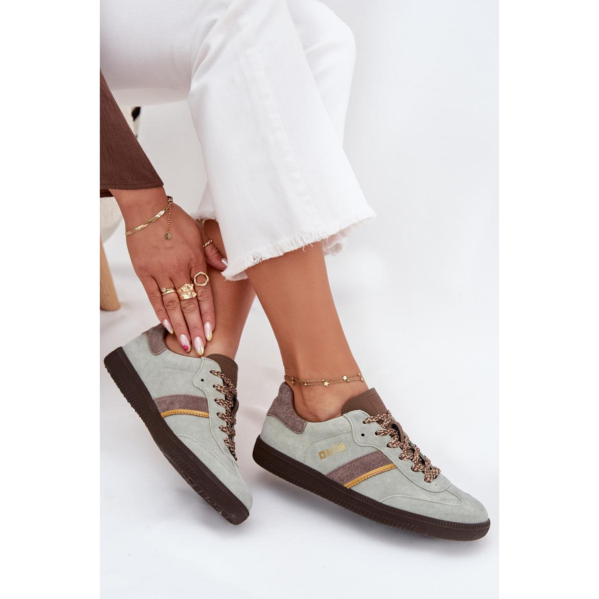 Dámske Nízke Sneakers Z Semiša Big Star SS274678 HI-POLY SYSTEM Mätový - Odtiene zelenej