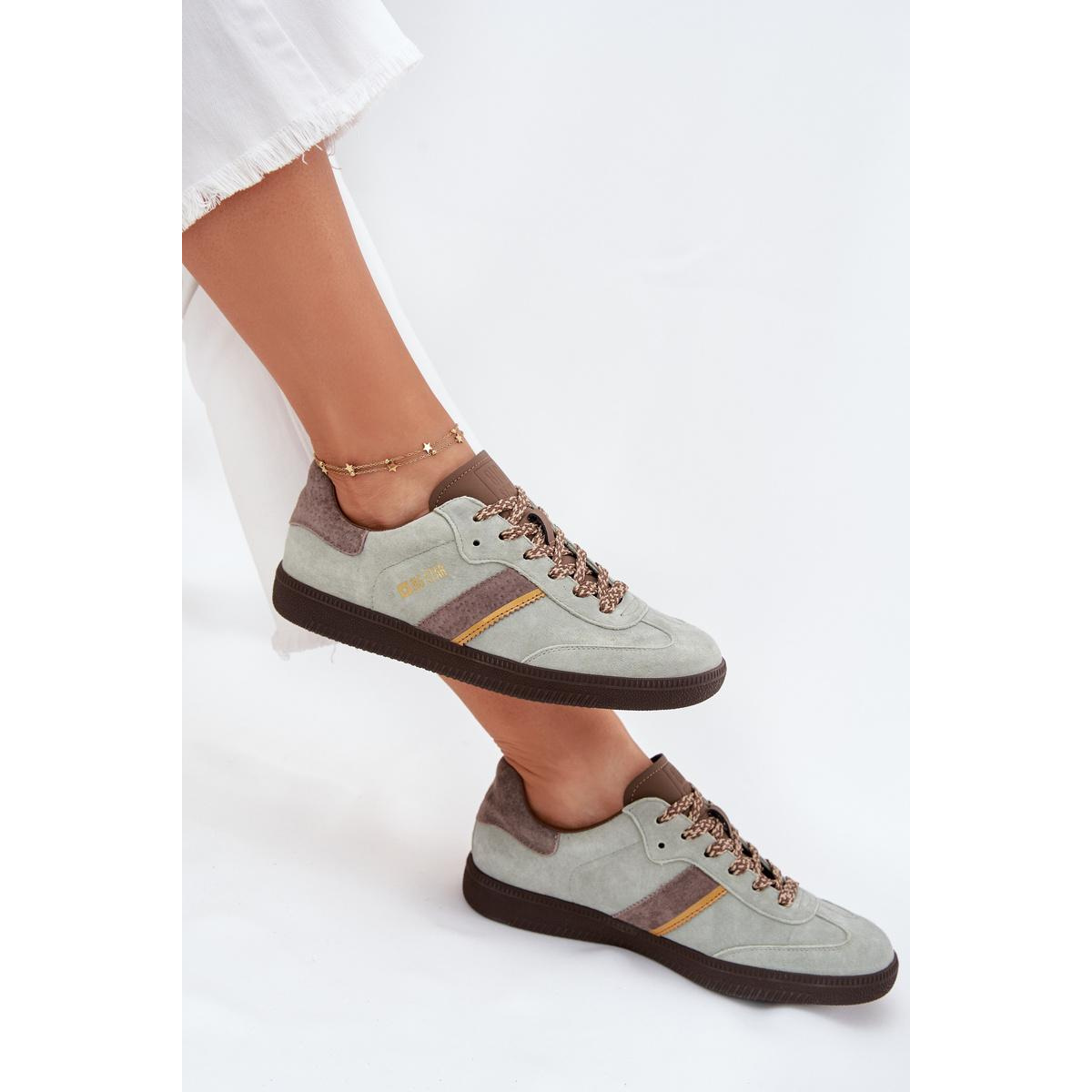 Dámske Nízke Sneakers Z Semiša Big Star SS274678 HI-POLY SYSTEM Mätový - Odtiene zelenej