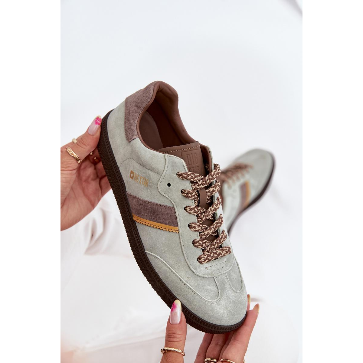 Dámske Nízke Sneakers Z Semiša Big Star SS274678 HI-POLY SYSTEM Mätový - Odtiene zelenej
