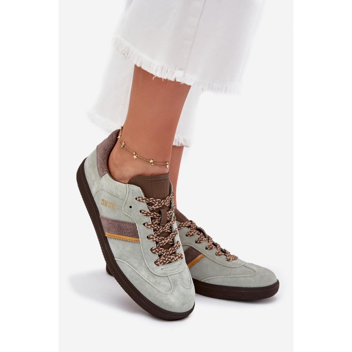 Dámske Nízke Sneakers Z Semiša Big Star SS274678 HI-POLY SYSTEM Mätový - Odtiene zelenej