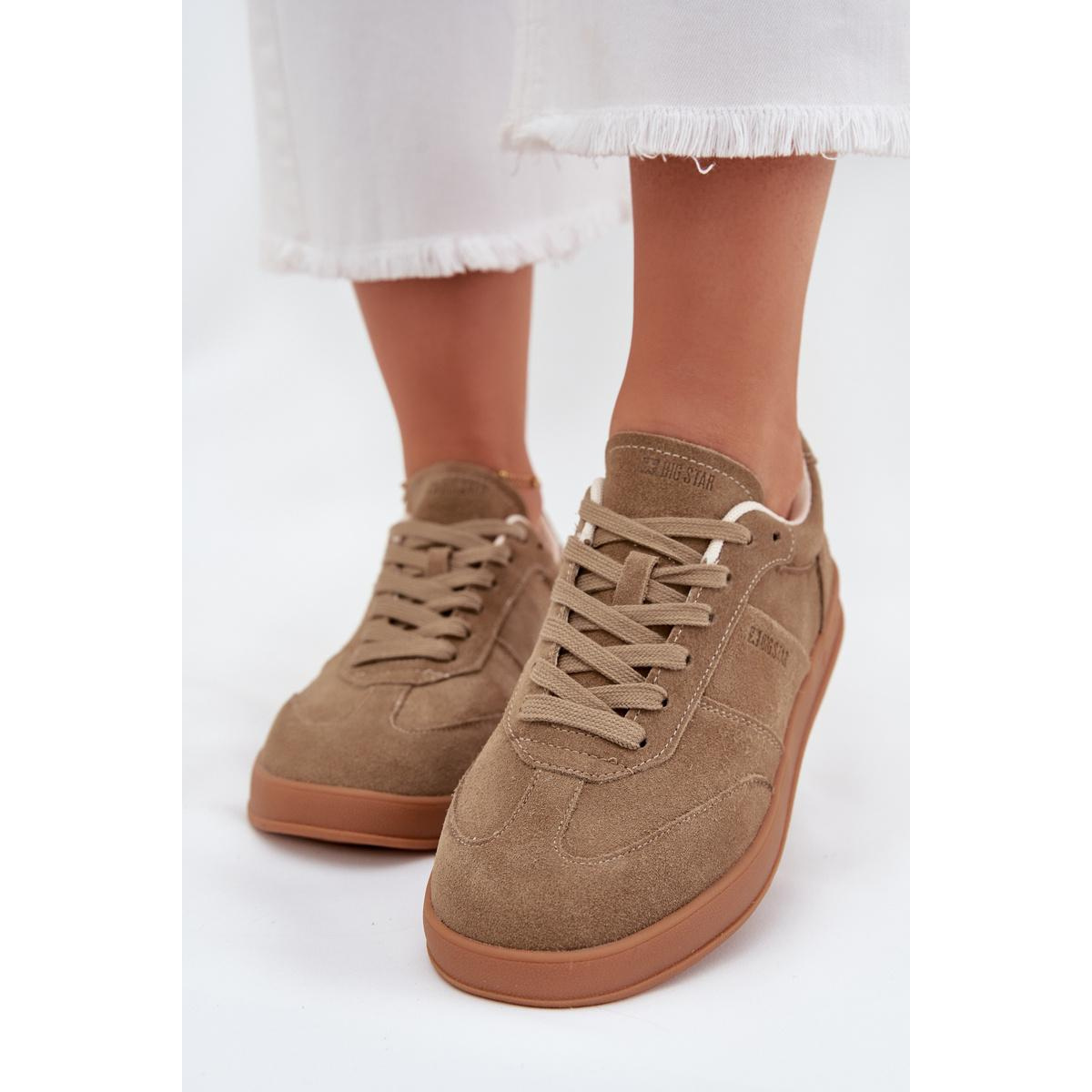Dámske semišové sneakersy Big Star SS274675 HI-POLY SYSTEM Béžové - Béžová