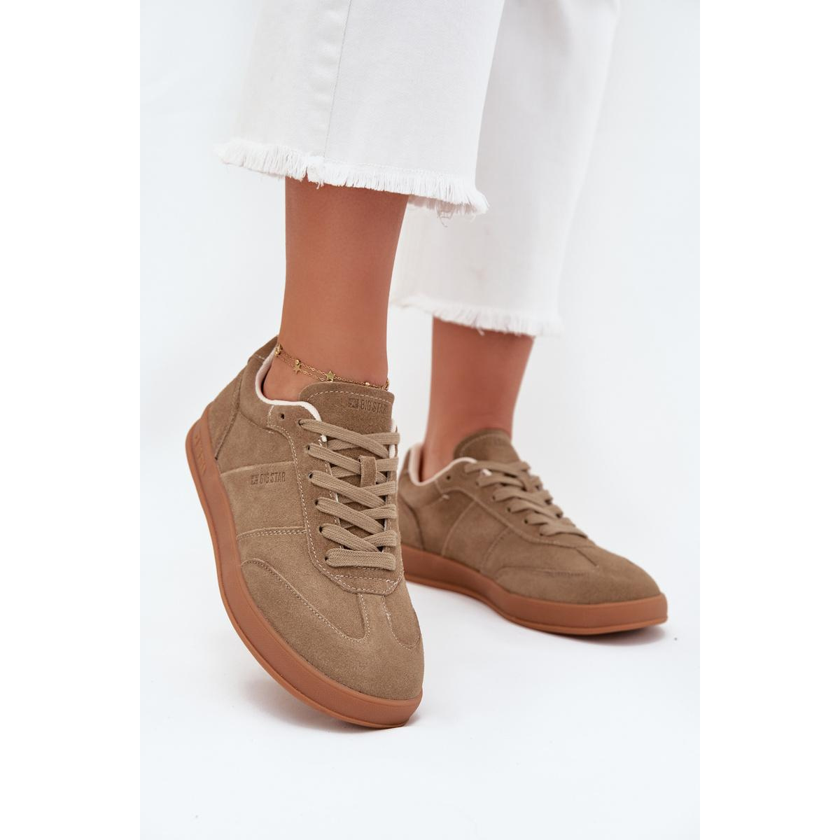 Dámske semišové sneakersy Big Star SS274675 HI-POLY SYSTEM Béžové - Béžová