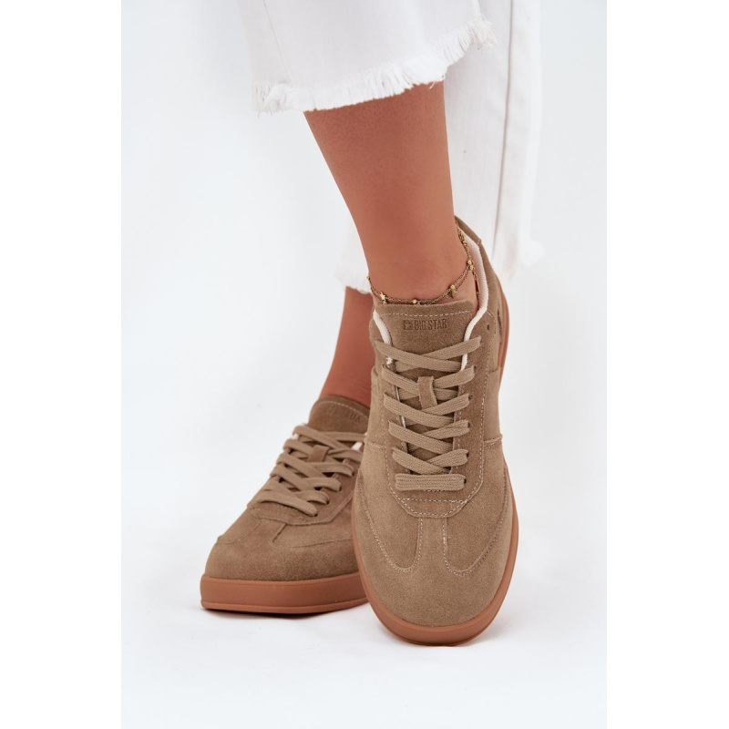 Dámske semišové sneakersy Big Star SS274675 HI-POLY SYSTEM Béžové - Béžová