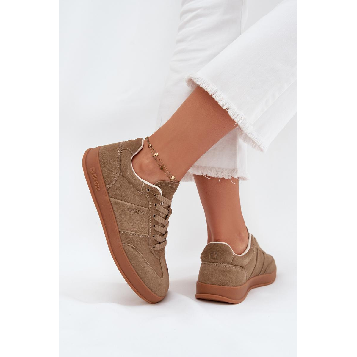 Dámske semišové sneakersy Big Star SS274675 HI-POLY SYSTEM Béžové - Béžová