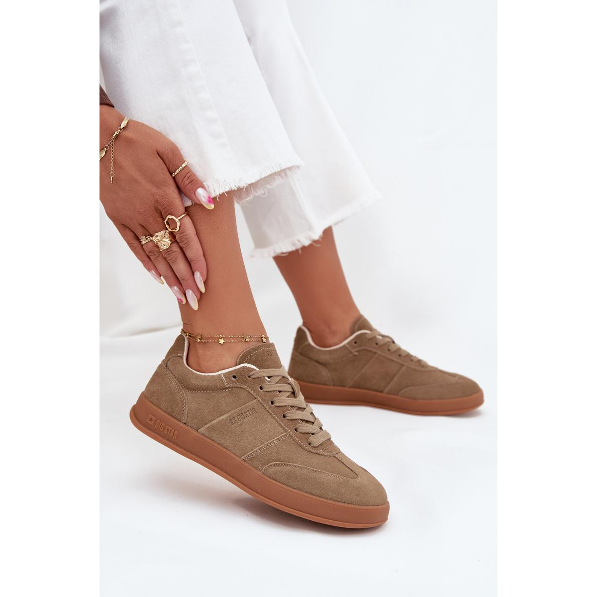 Dámske semišové sneakersy Big Star SS274675 HI-POLY SYSTEM Béžové - Béžová