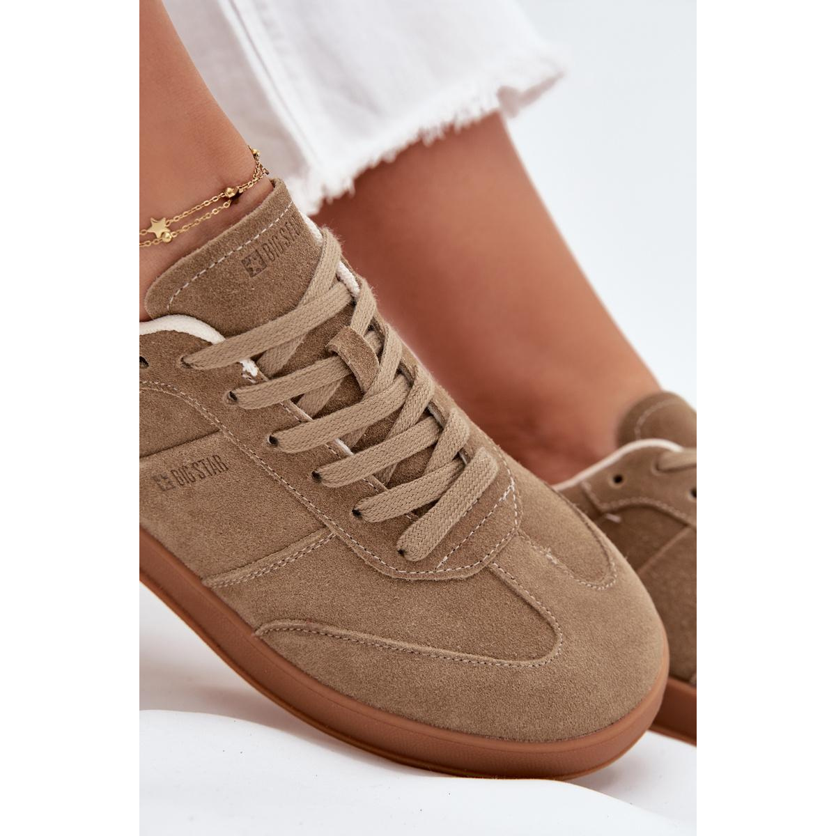 Dámske semišové sneakersy Big Star SS274675 HI-POLY SYSTEM Béžové - Béžová