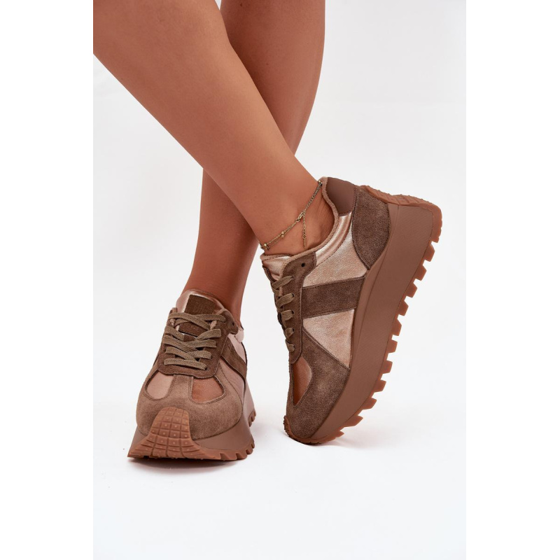 Dámske Zateplené Sneakersy Na Platforme Big Star OO274A218 HI-POLY SYSTEM Hnedé - Odtiene hnedej a béžovej