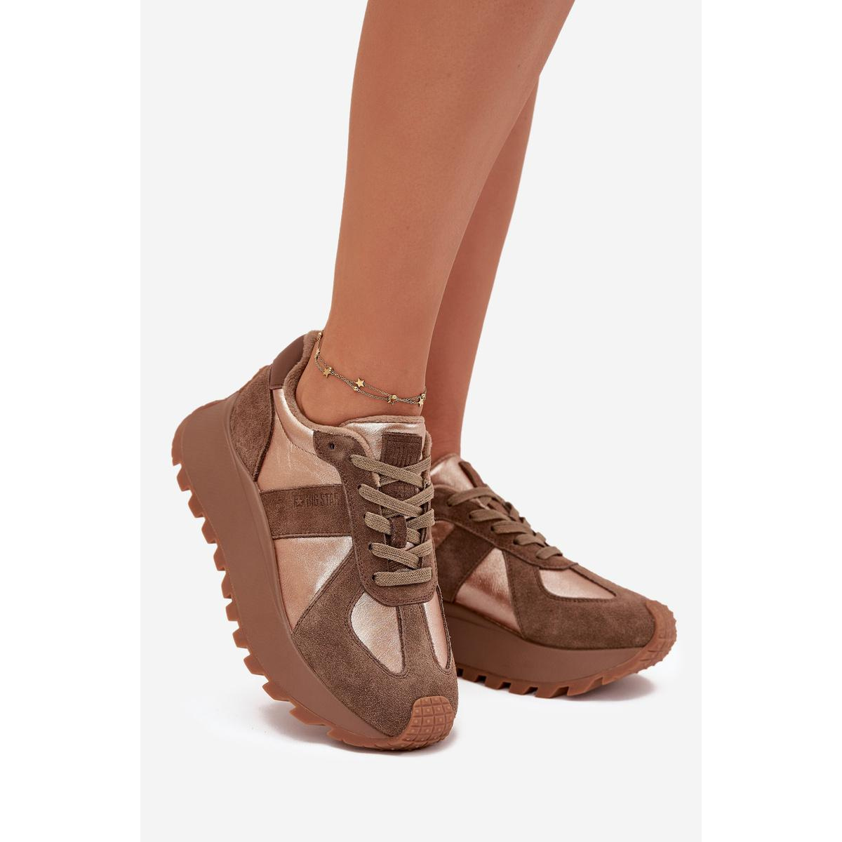 Dámske Zateplené Sneakersy Na Platforme Big Star OO274A218 HI-POLY SYSTEM Hnedé - Odtiene hnedej a béžovej