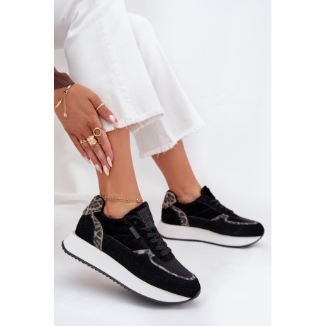 Dámske Zamszové Sneakersy Big Star OO274A312 HI-POLY SYSTEM Čierne Panther - Čierna