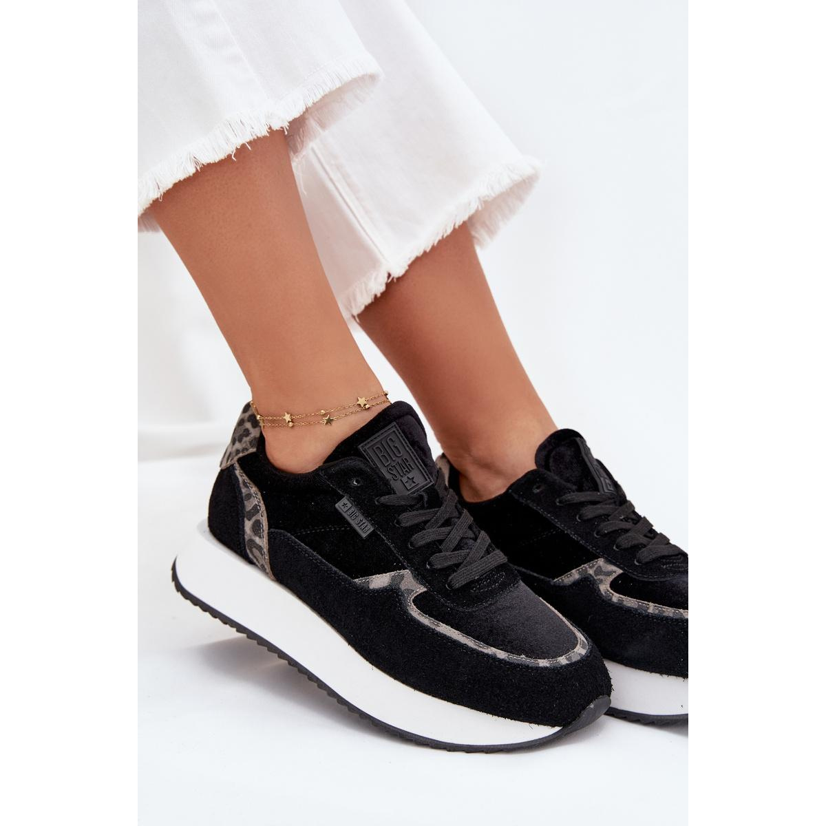 Dámske Zamszové Sneakersy Big Star OO274A312 HI-POLY SYSTEM Čierne Panther - Čierna