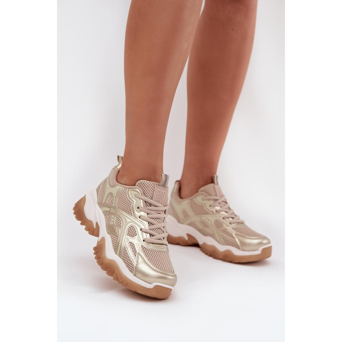 Dámske Športové Topánky Sneakers Big Star SS274014 Béžovo-Zlaté