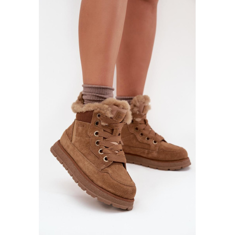 Semišové Snehule Dámske Na Platforme S Kožúškom Big Star SS274370 Camel - Odtiene hnedej a béžovej