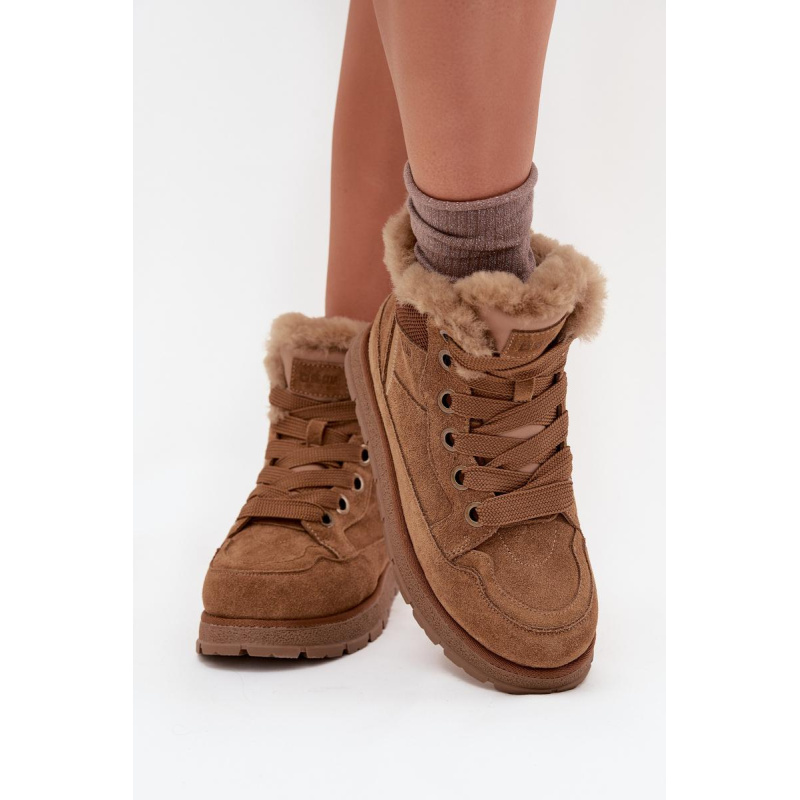 Semišové Snehule Dámske Na Platforme S Kožúškom Big Star SS274370 Camel - Odtiene hnedej a béžovej