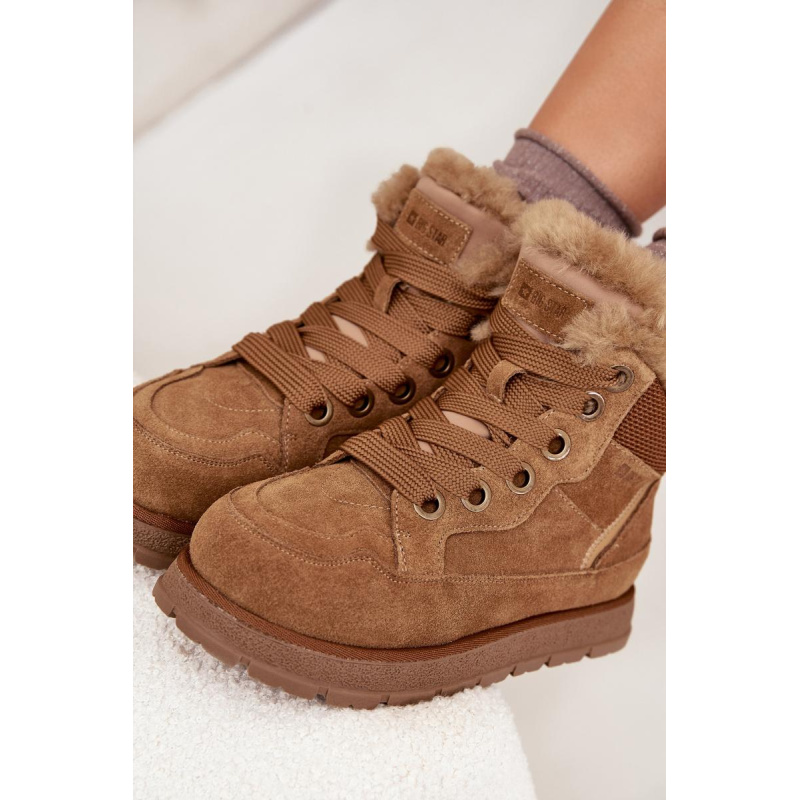 Semišové Snehule Dámske Na Platforme S Kožúškom Big Star SS274370 Camel - Odtiene hnedej a béžovej