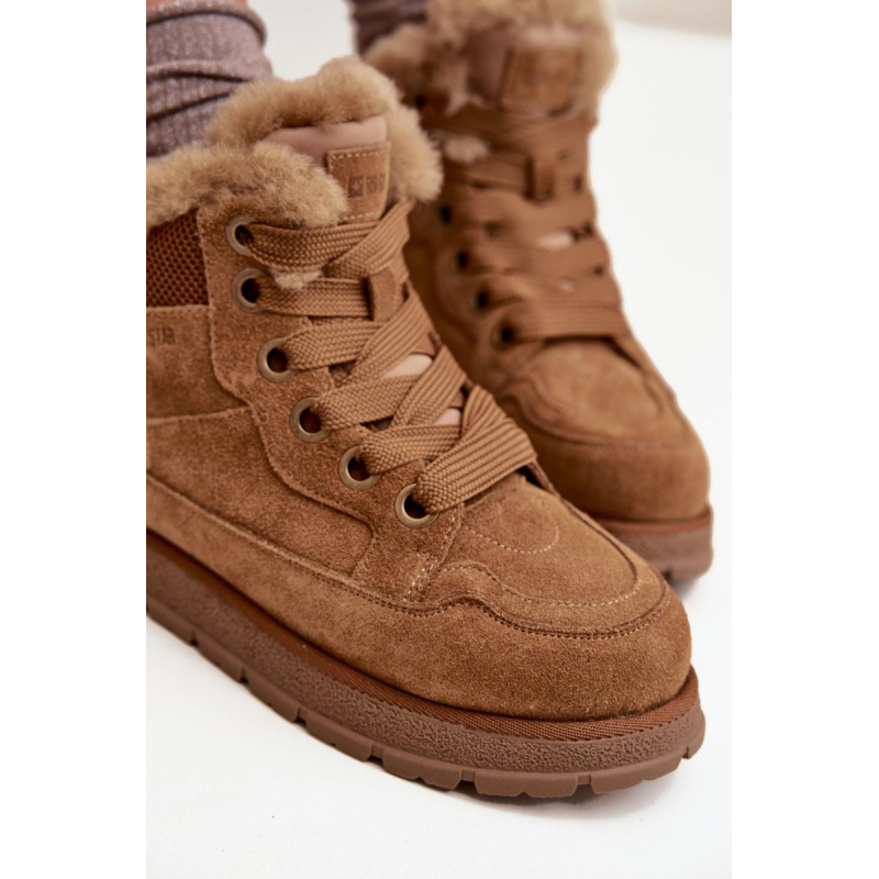 Semišové Snehule Dámske Na Platforme S Kožúškom Big Star SS274370 Camel - Odtiene hnedej a béžovej