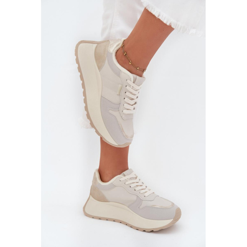 Zateplené dámske sneakersy na platforme Big Star SS274008 HI-POLY SYSTEM svetlo béžové - Biela