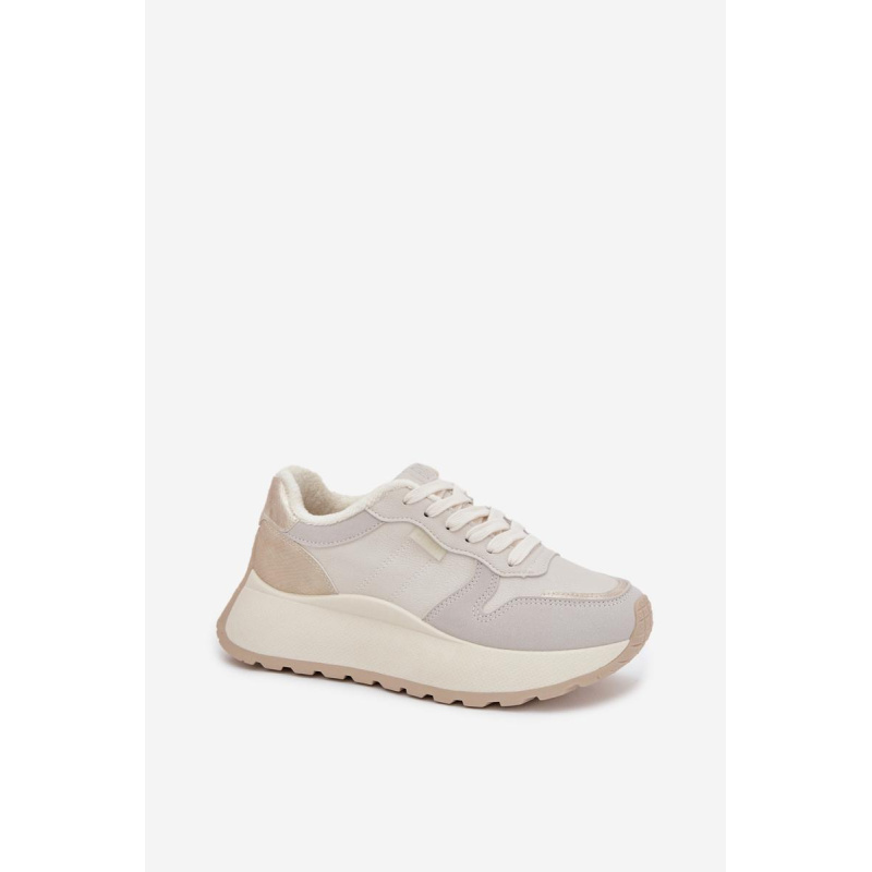 Zateplené dámske sneakersy na platforme Big Star SS274008 HI-POLY SYSTEM svetlo béžové - Biela