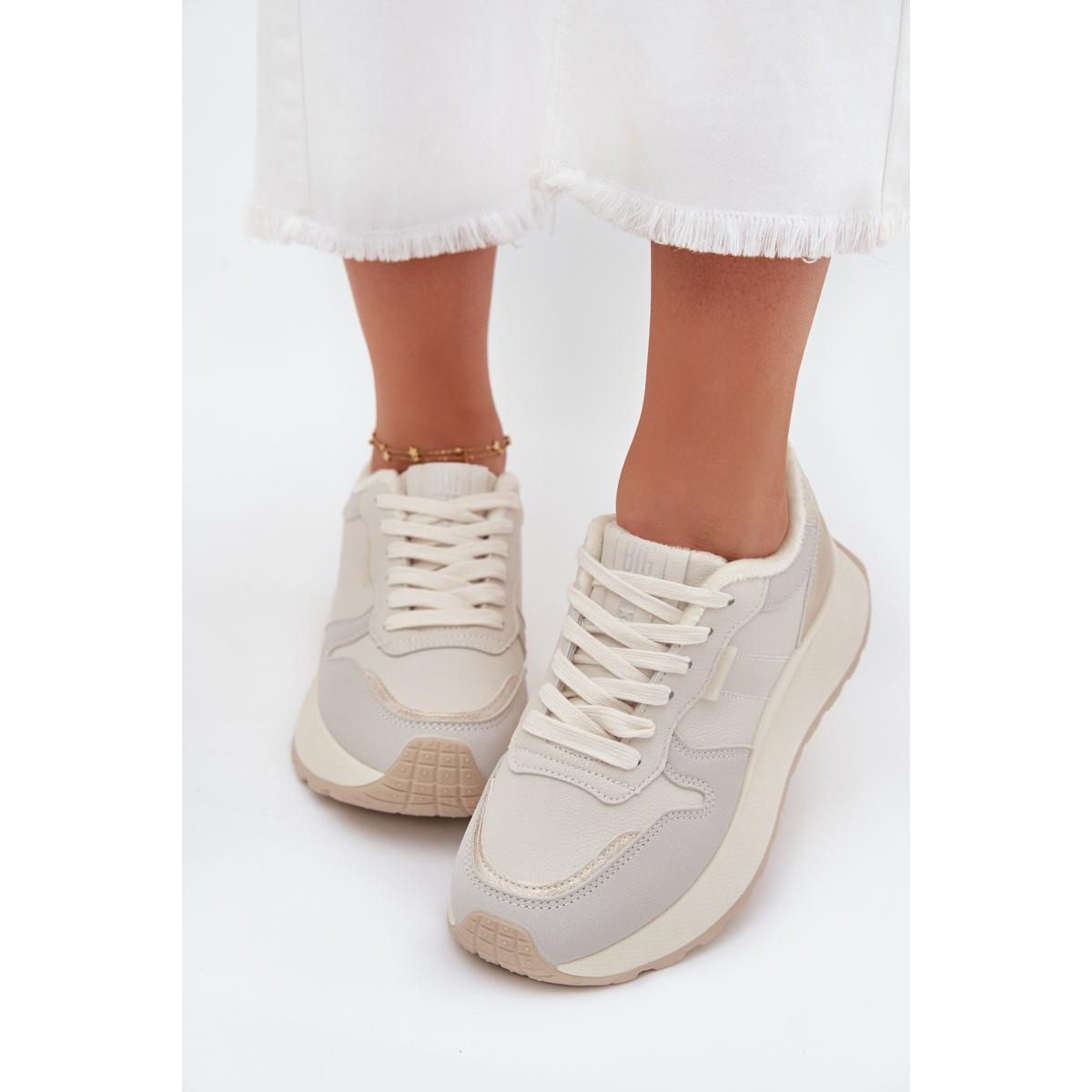 Zateplené dámske sneakersy na platforme Big Star SS274008 HI-POLY SYSTEM svetlo béžové - Biela