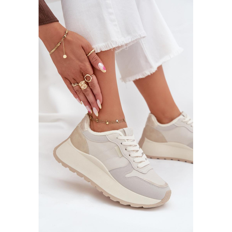 Zateplené dámske sneakersy na platforme Big Star SS274008 HI-POLY SYSTEM svetlo béžové - Biela