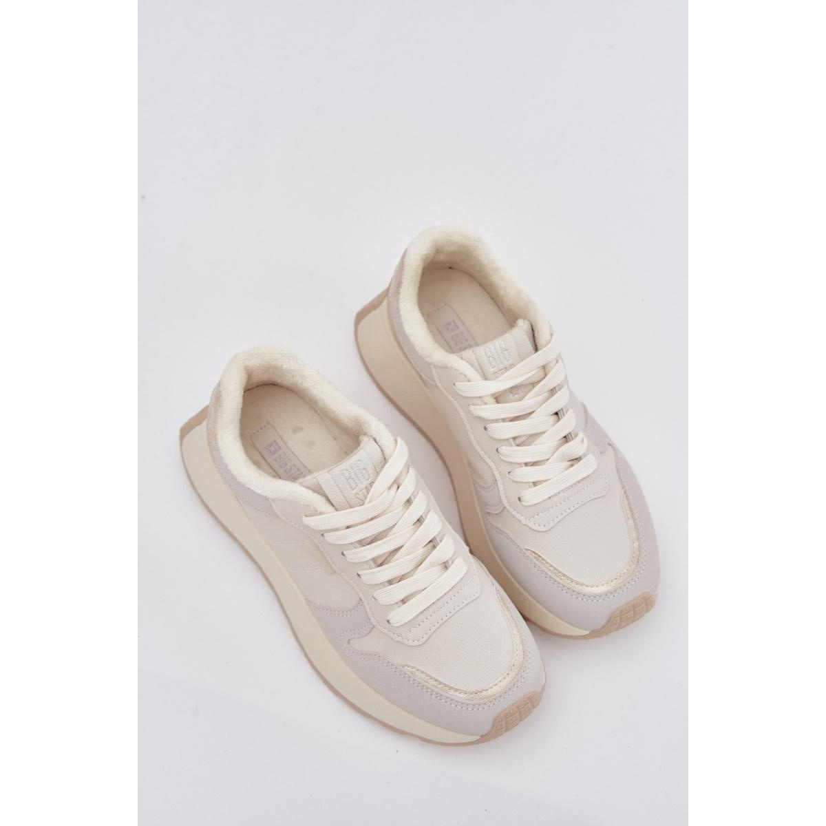 Zateplené dámske sneakersy na platforme Big Star SS274008 HI-POLY SYSTEM svetlo béžové - Biela