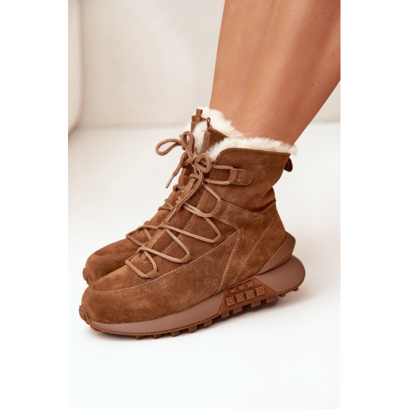 Dámske Snehové Topánky Z Semišu S Kožušinou Big Star SS274318 Hnedé - Odtiene hnedej a béžovej