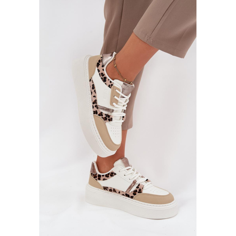 Dámske Tenisky Na Platforme Big Star SS274357 Leopardí Biela-Bežová - Biela || Béžová