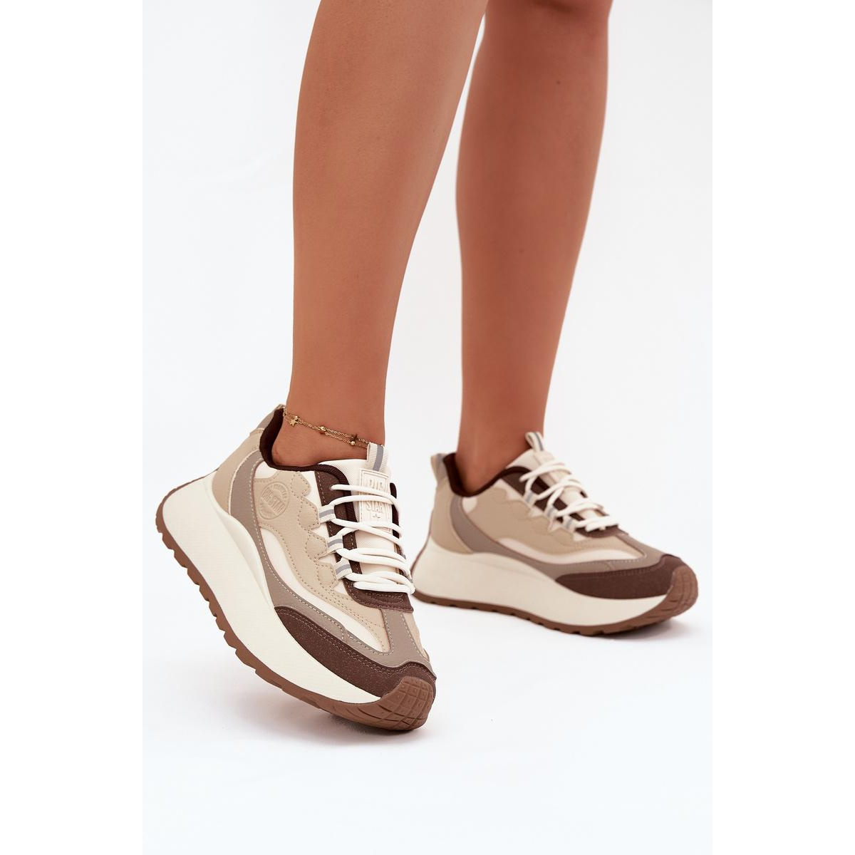 Dámske Sneakers Na Platforme Big Star SS274002 HI-POLY SYSTEM Béžové