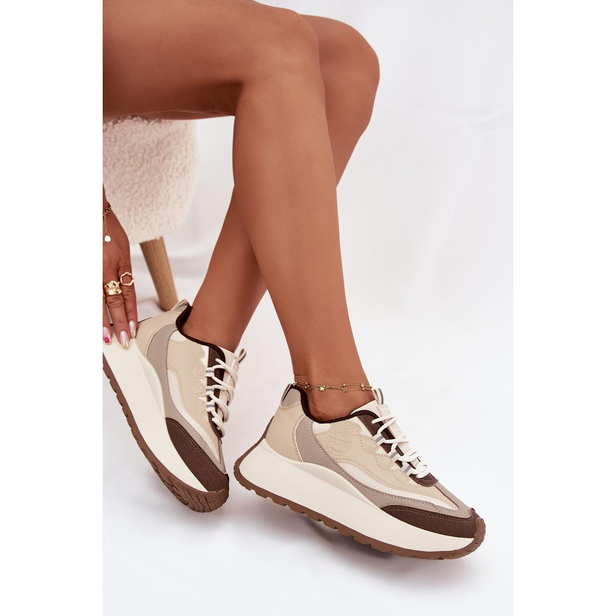 Dámske Sneakers Na Platforme Big Star SS274002 HI-POLY SYSTEM Béžové