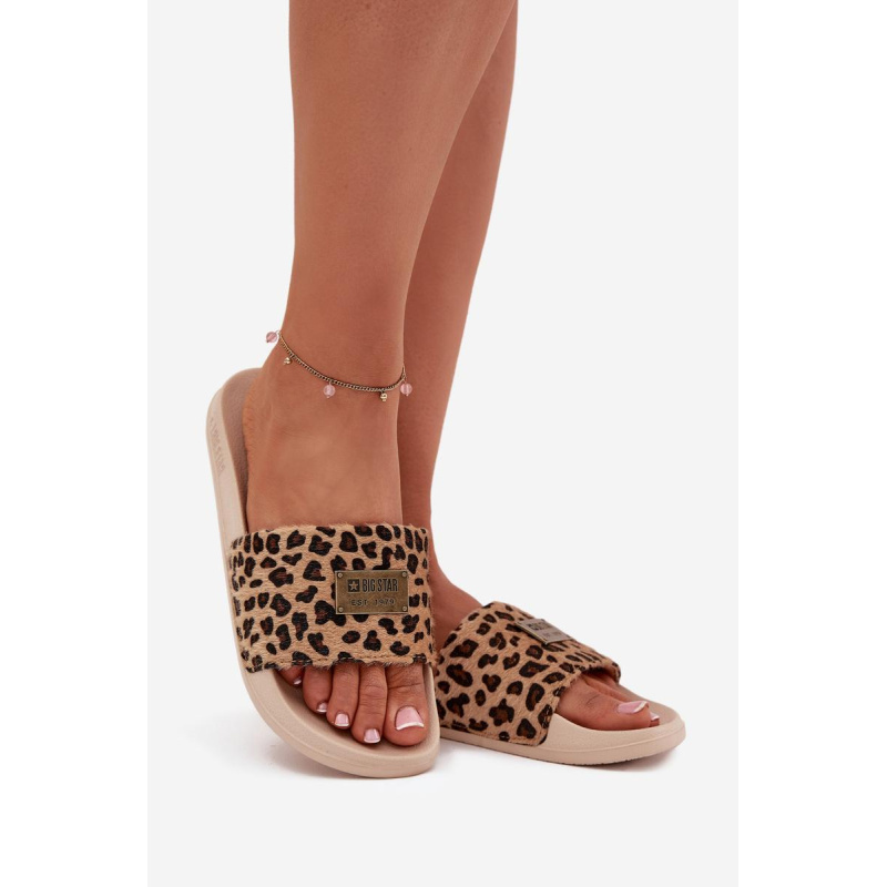 Dámske šľapky na penovej podrážke s kožušinou Big Star SS274715 Leopard Béžové - Béžová