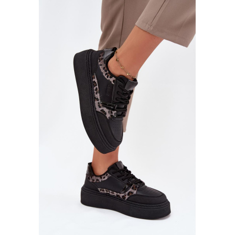 Dámske Sneakers Na Platforme Big Star SS274358 Leopardie Čierne - Čierna
