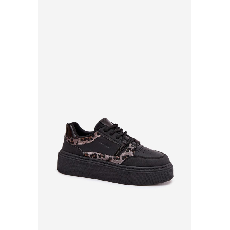 Dámske Sneakers Na Platforme Big Star SS274358 Leopardie Čierne - Čierna