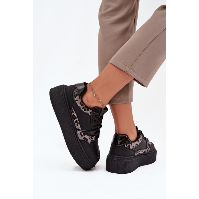 Dámske Sneakers Na Platforme Big Star SS274358 Leopardie Čierne - Čierna