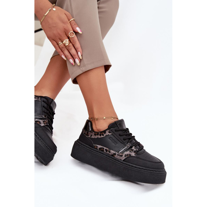 Dámske Sneakers Na Platforme Big Star SS274358 Leopardie Čierne - Čierna