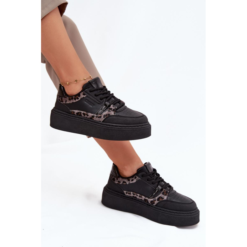 Dámske Sneakers Na Platforme Big Star SS274358 Leopardie Čierne - Čierna