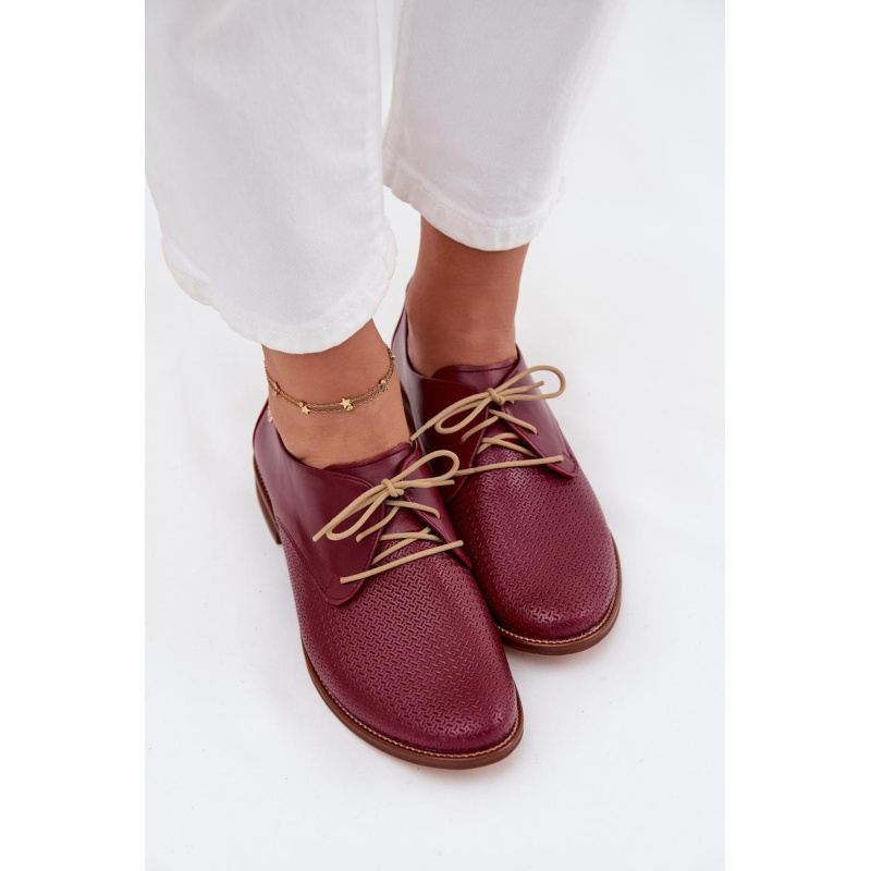 Dámske kožené elegantné šnurovacie poltopánky Zazoo 4238 Bordeaux - Odtiene červenej
