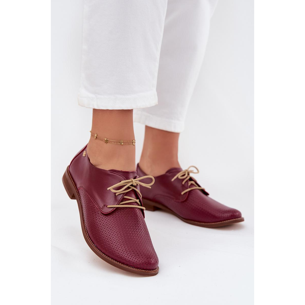 Dámske kožené elegantné šnurovacie poltopánky Zazoo 4238 Bordeaux - Odtiene červenej