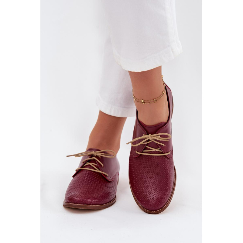 Dámske kožené elegantné šnurovacie poltopánky Zazoo 4238 Bordeaux - Odtiene červenej