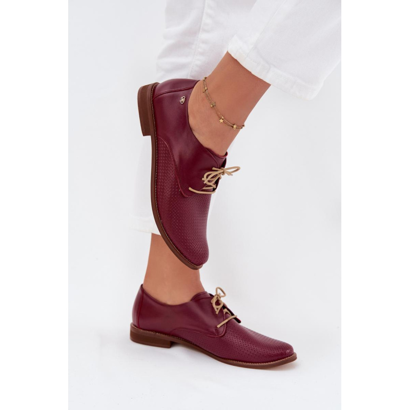 Dámske kožené elegantné šnurovacie poltopánky Zazoo 4238 Bordeaux - Odtiene červenej