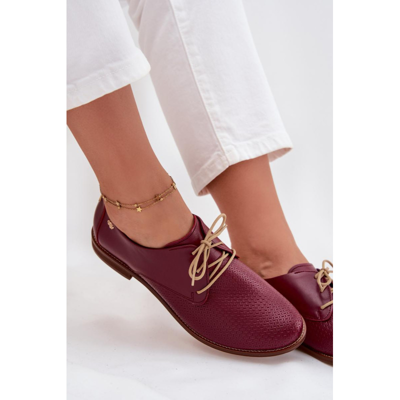 Dámske kožené elegantné šnurovacie poltopánky Zazoo 4238 Bordeaux - Odtiene červenej