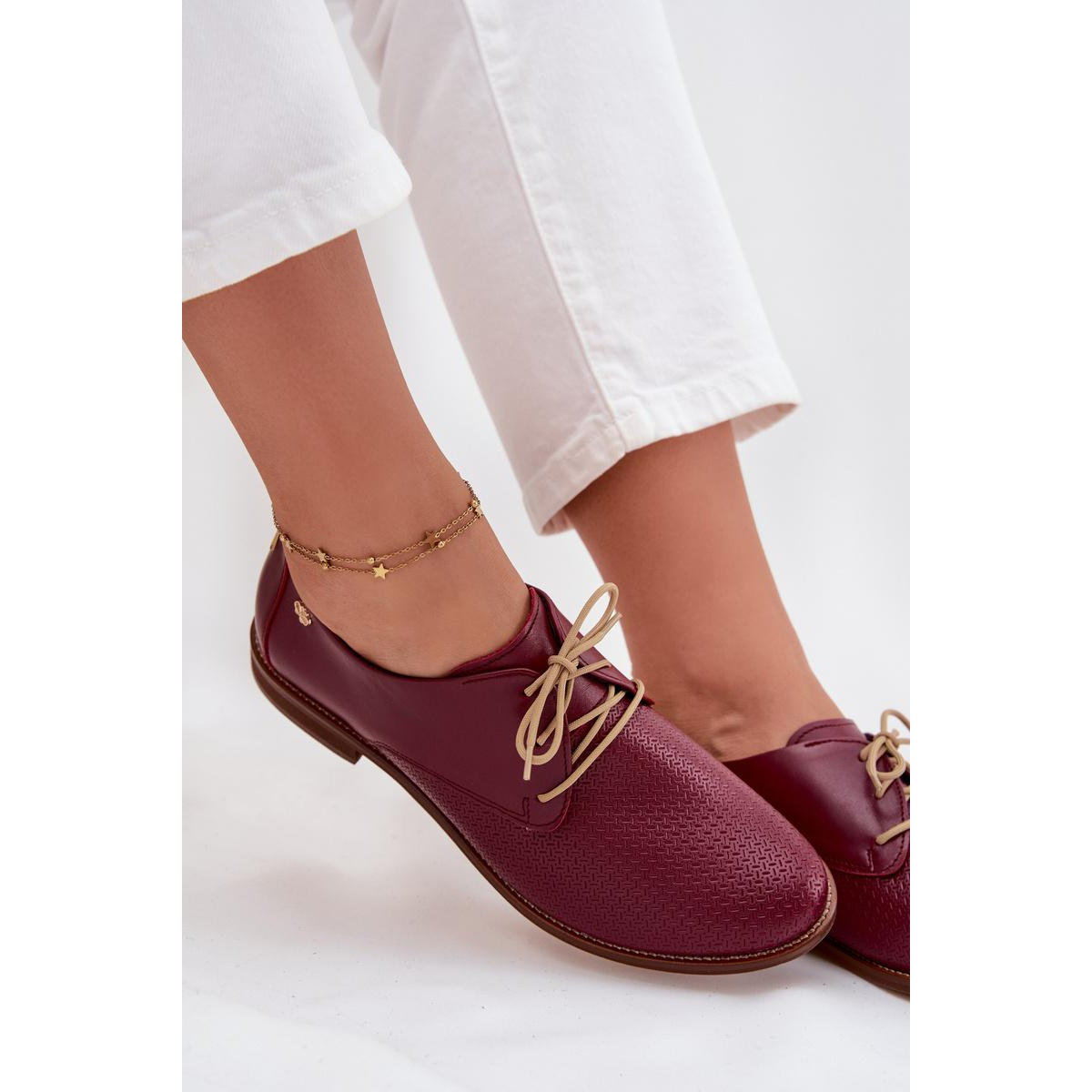 Dámske kožené elegantné šnurovacie poltopánky Zazoo 4238 Bordeaux - Odtiene červenej