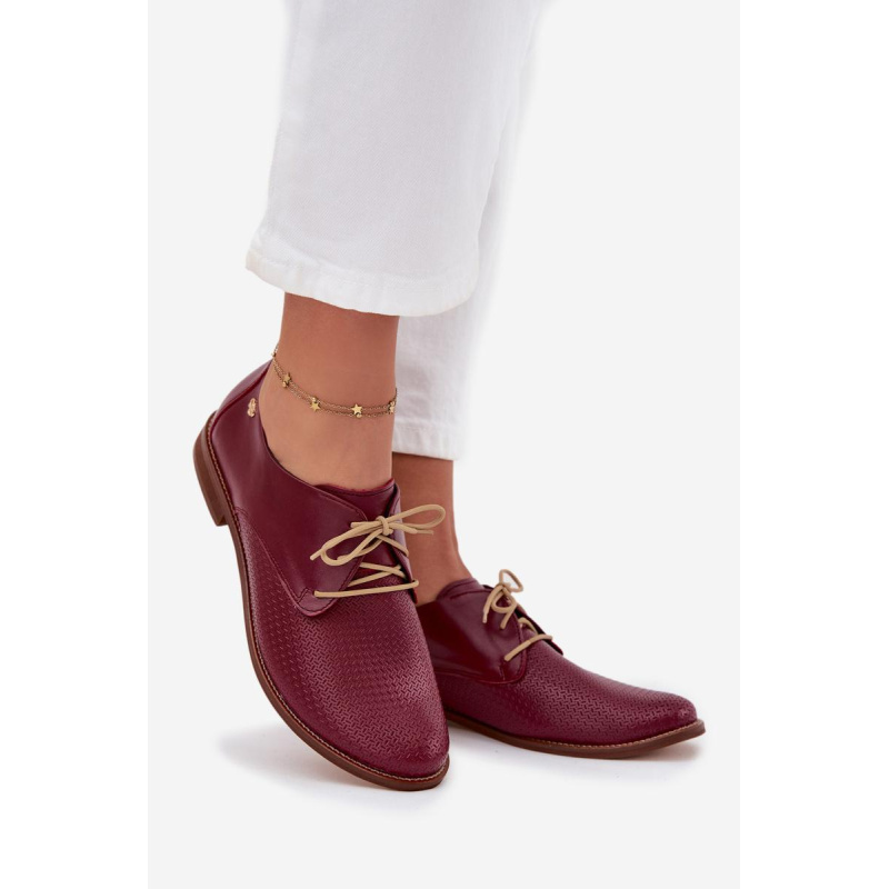 Dámske kožené elegantné šnurovacie poltopánky Zazoo 4238 Bordeaux - Odtiene červenej